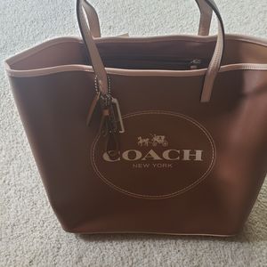 Coach horse and carriage large leather tote